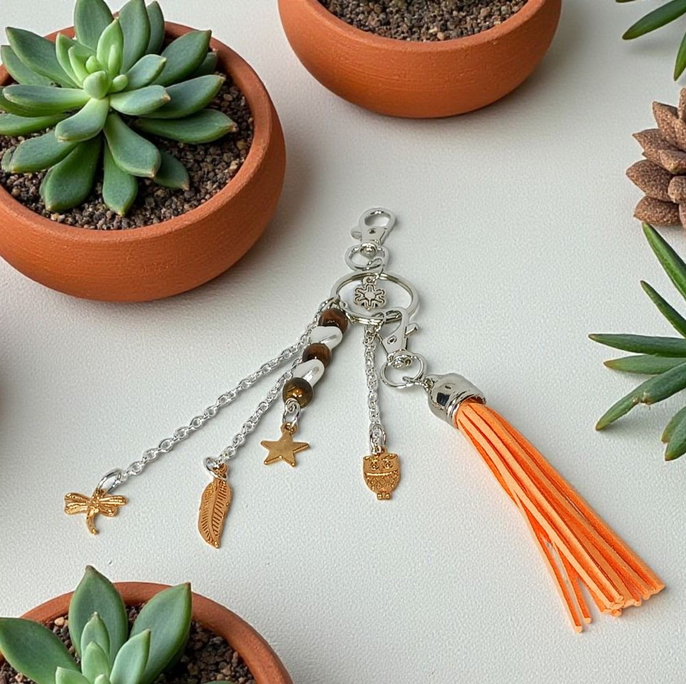 Bag Charm Purse Jewelry Nature Symbols Tiger Eye Orange Tassel Pearl Hearts Y2K